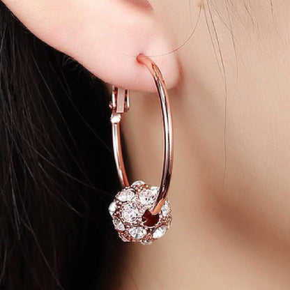 18K Gold Plated Pave Ball Hoop Earring Swarovski Crystals