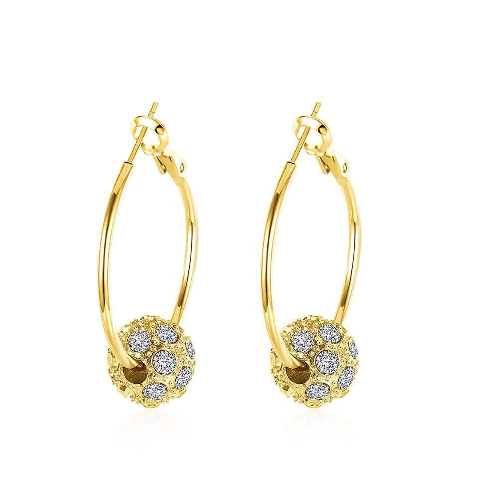 18K Gold Plated Pave Ball Hoop Earring Swarovski Crystals