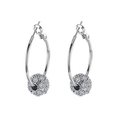 18K Gold Plated Pave Ball Hoop Earring Swarovski Crystals