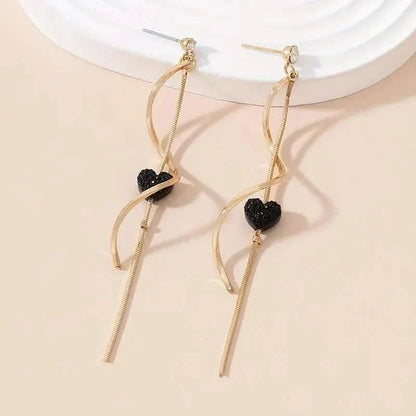18K Gold Spiral Lines Heart Design Dangle Earrings