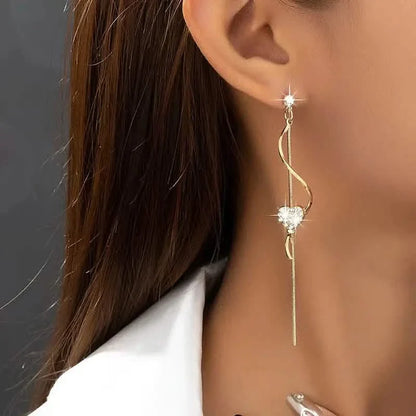 18K Gold Spiral Lines Heart Design Dangle Earrings