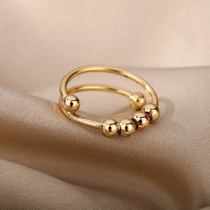 18K Gold Spinning Beads Anxiety Ring