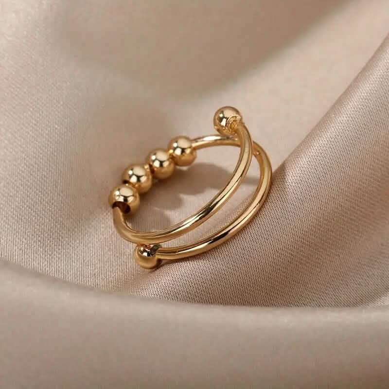 18K Gold Spinning Beads Anxiety Ring
