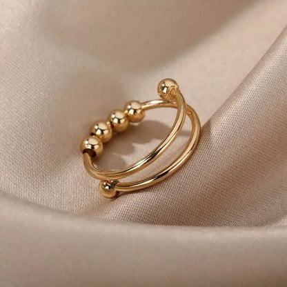 18K Gold Spinning Beads Anxiety Ring
