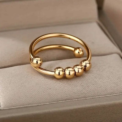 18K Gold Spinning Beads Anxiety Ring