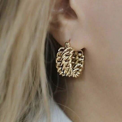 18K Gold Two-Row Chain Link Hoop Earrings