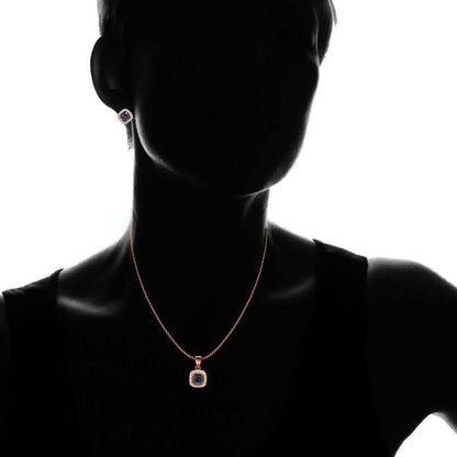 18K Rose Gold Over Sterling Silver Rainbow Topaz Halo Necklace and Earrings