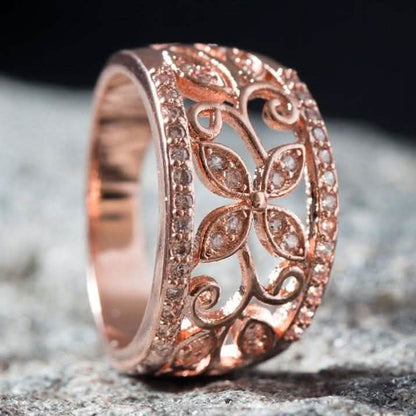 18K Rose Gold Plated Flower Filigree Ring made with Swarovski Elements