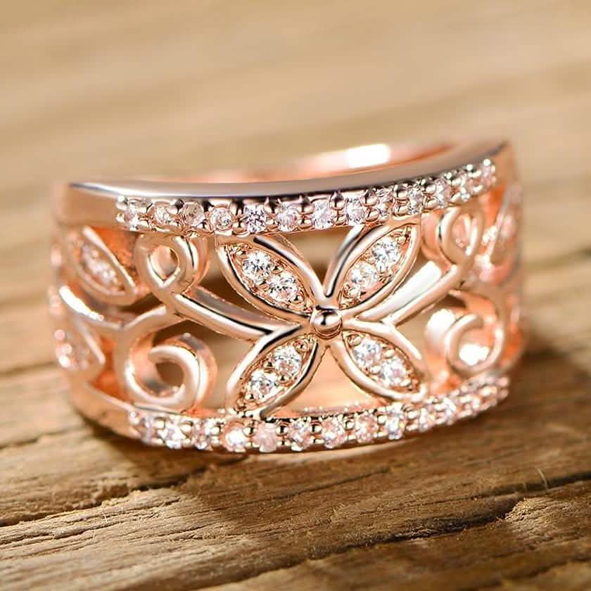 18K Rose Gold Plated Flower Filigree Ring made with Swarovski Elements