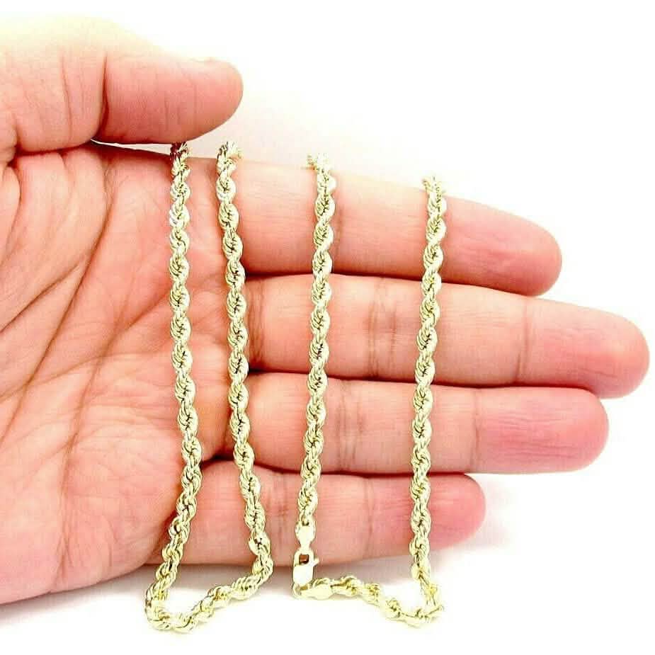 18K Solid Gold 3MM Rope Chain Necklace