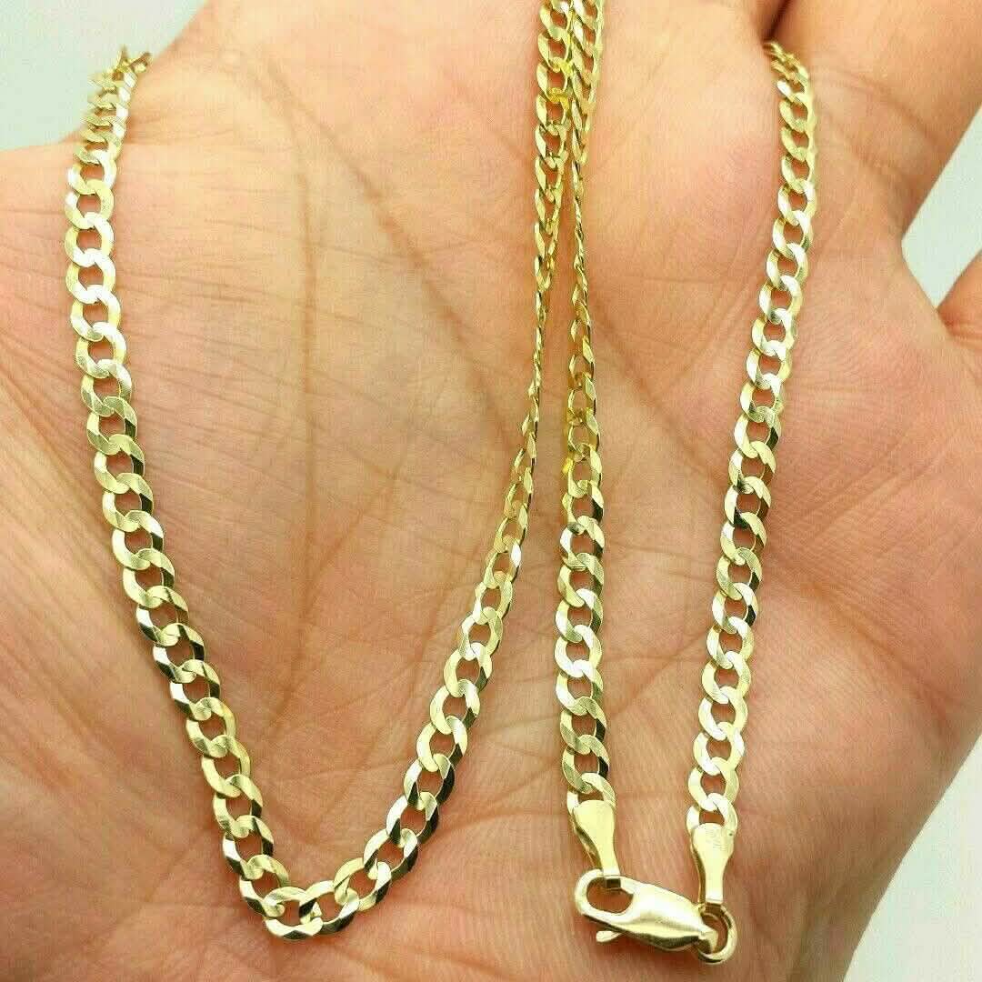 18K Solid Gold Cuban Chain Necklace Men Women 4mm