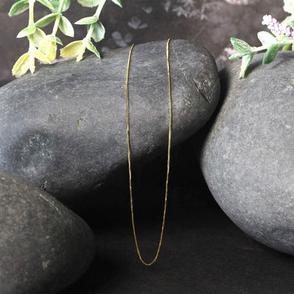 18K Solid Yellow Gold Box Necklace Real Gold Chain