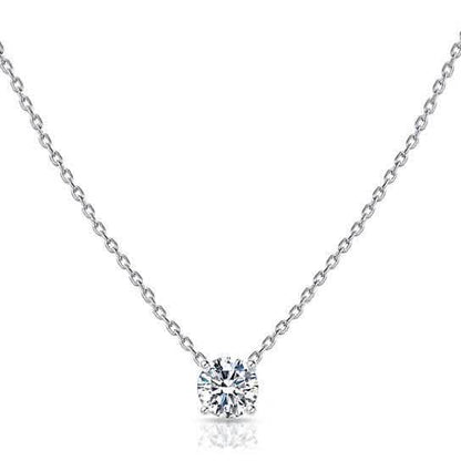 18K White Gold Dainty Round Cut Solitaire Necklace