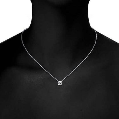 18K White Gold Dainty Round Cut Solitaire Necklace