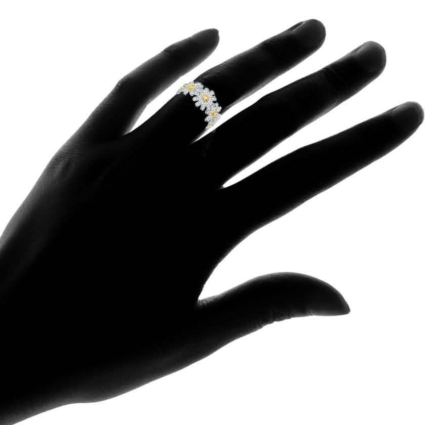 18K White Gold Plated Floral Sunflower Ring Made with Swarovski Crystals