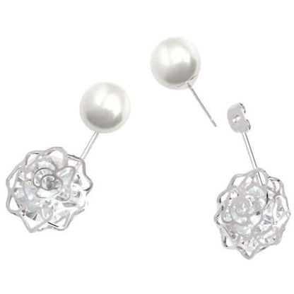 18K White Gold Plated Shell Pearl and Swarovski Elements Earrings