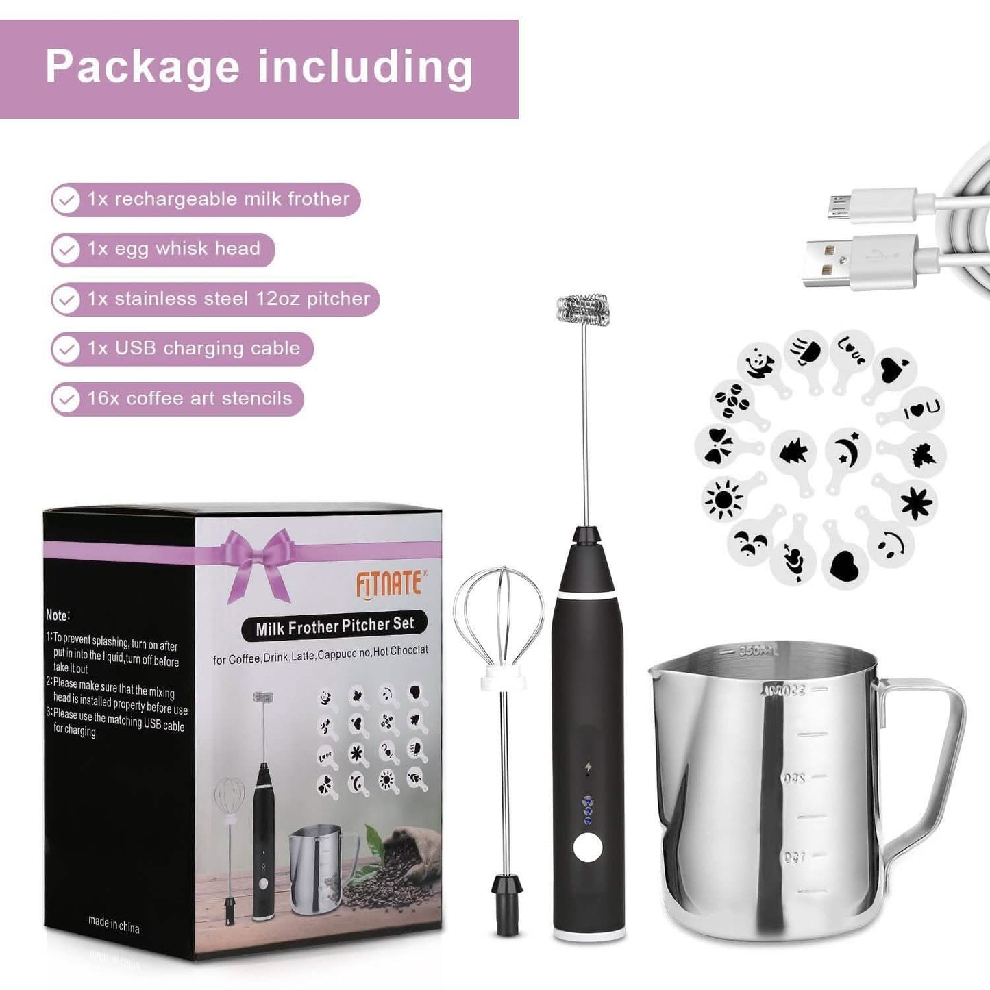 19-Pack: USB Electric Milk Coffee Frother Pitcher Set