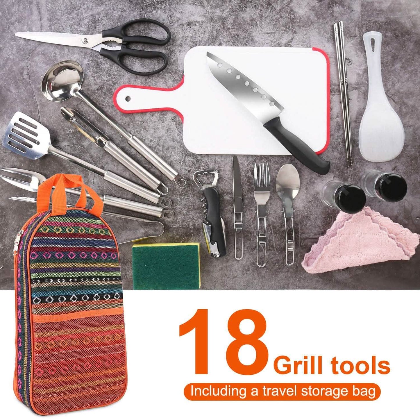 19-Piece: Camping Cooking Utensil Kit Portable Picnic Cookware
