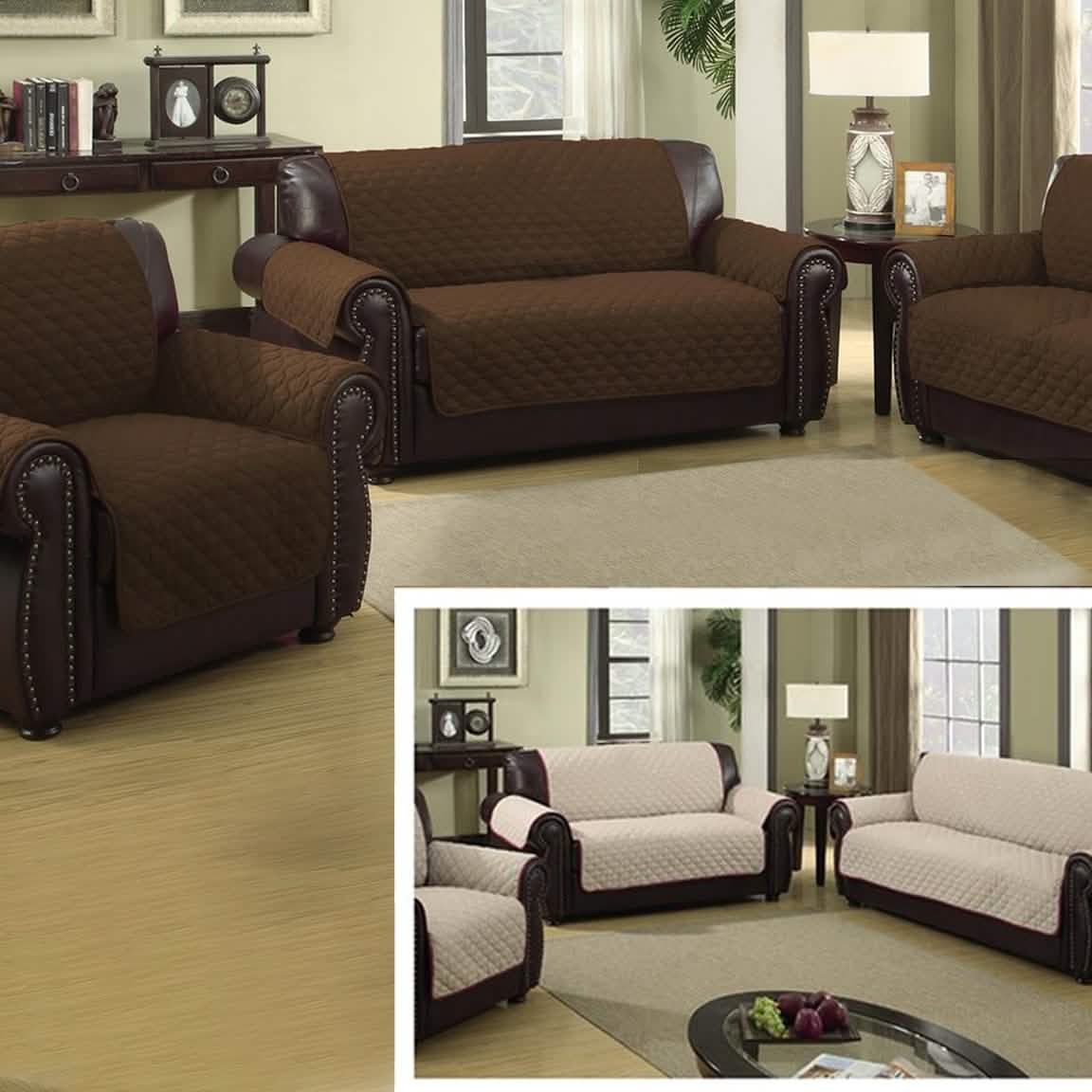 Waterproof Quilted Reversible Furniture Slipcover for Chair, Loveseat, or Sofa
