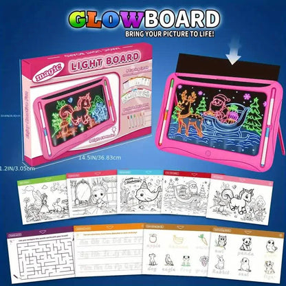 LED Light-Up Doodle Board – 9 Double-Sided Cards with Markers, Art Toy for Kids 3-8