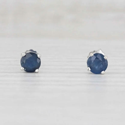 1ctw Blue Sapphire Stud Earrings 14k White Gold September Birthstone Solitaire