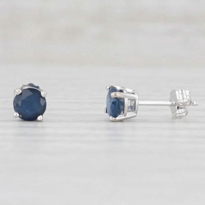 1ctw Blue Sapphire Stud Earrings 14k White Gold September Birthstone Solitaire