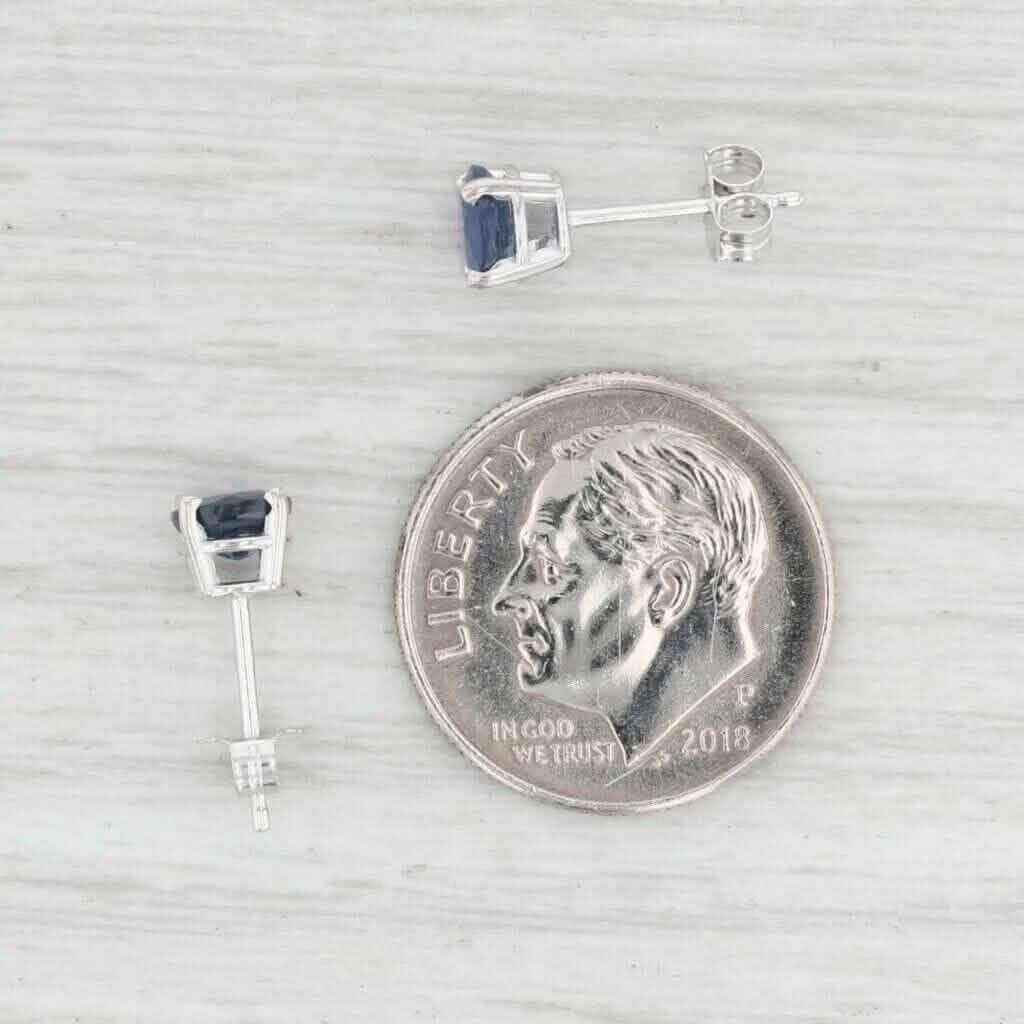 1ctw Blue Sapphire Stud Earrings 14k White Gold September Birthstone Solitaire
