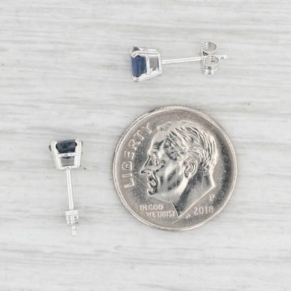 1ctw Blue Sapphire Stud Earrings 14k White Gold September Birthstone Solitaire