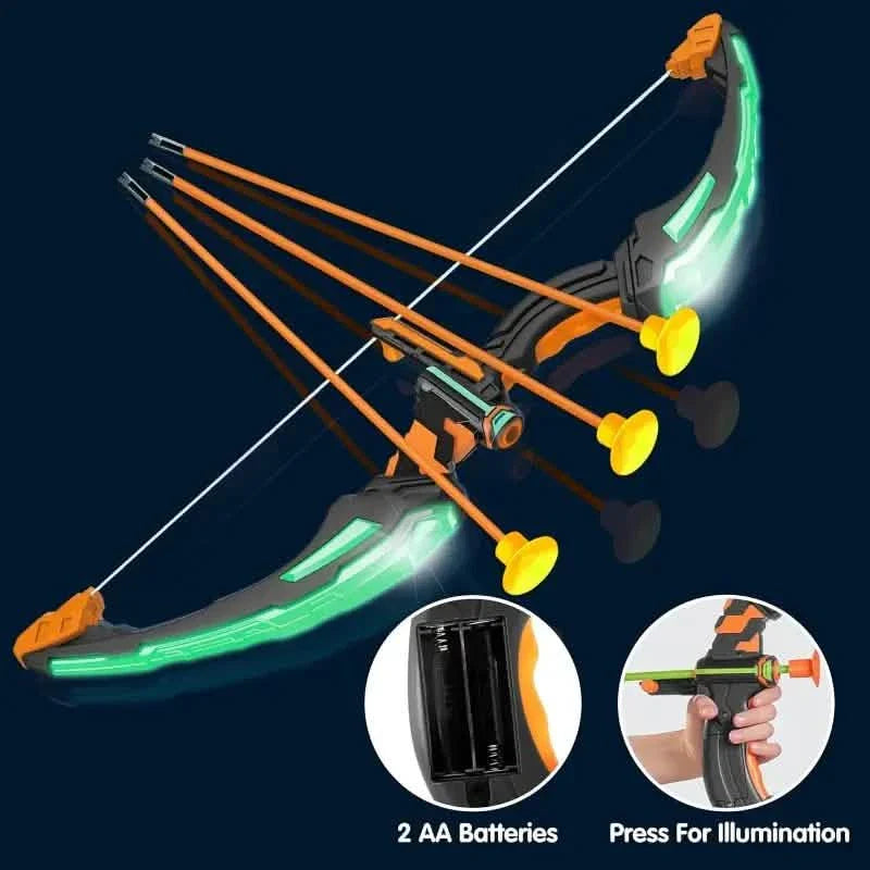 LED Bow & Arrow Toy Set for Kids Light-Up Archery Play Kit with Suction Cup Arrows (Blue/Green)