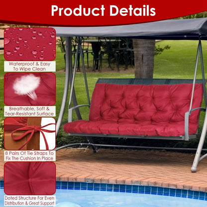 2-3 Seater Swing Cushion Replacement Swing Beach Pads with Backrest 8-Tie Straps