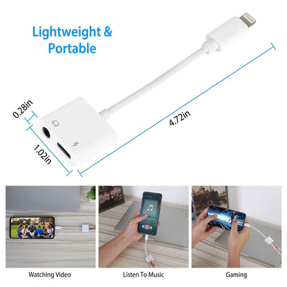 2-in-1 3.5mm Headphone Adapter Charger Audio Splitter Dongle