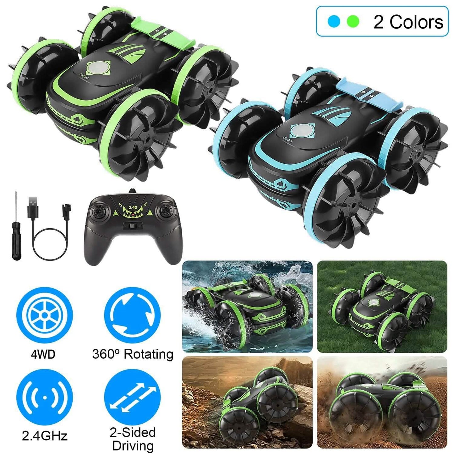 2-in-1 Amphibious RC Car Toy 4GHz 4WD Double-sided 360¬∞ Rotating Stunt Car