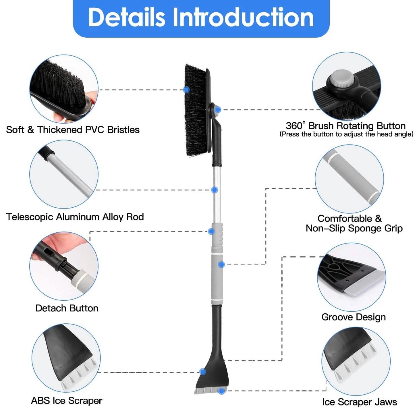 2-in-1 Automobile Snow Shovel Frost Removal with 360¬∞ Pivoting Brush Head