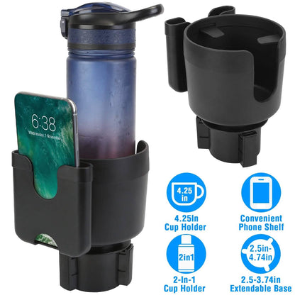 2-in-1 Car Cup Holder with Phone Holder Adjustable Base