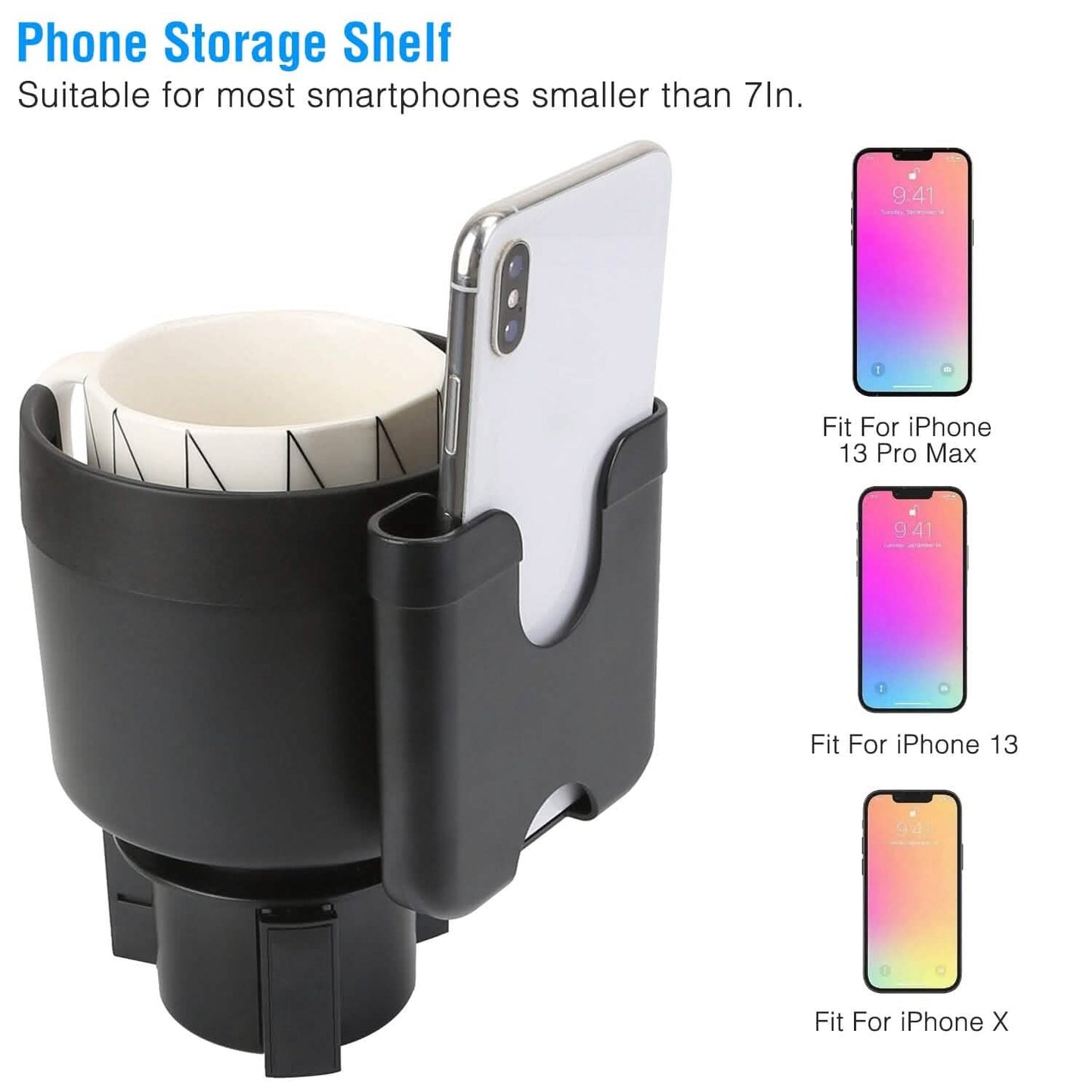 2-in-1 Car Cup Holder with Phone Holder Adjustable Base