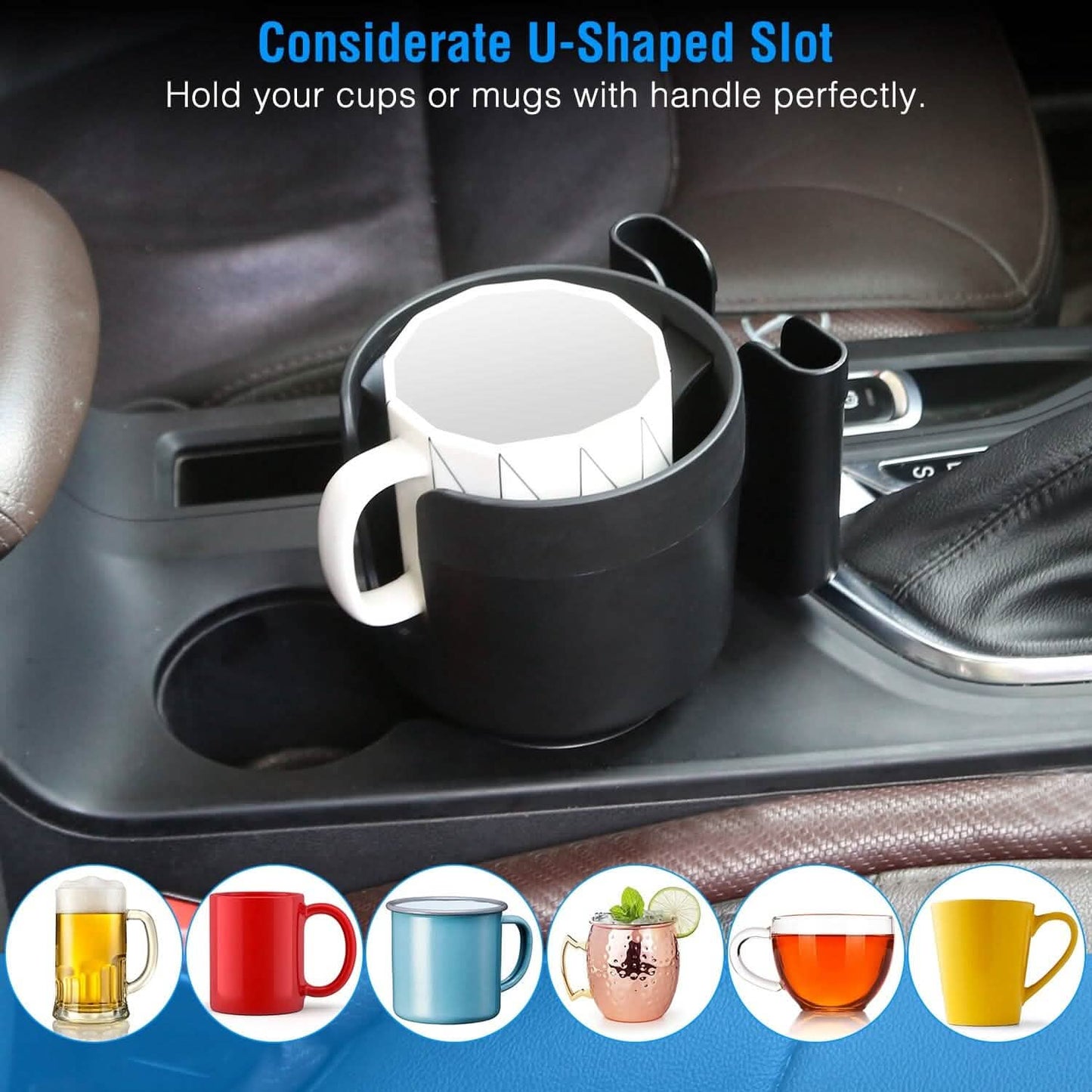 2-in-1 Car Cup Holder with Phone Holder Adjustable Base