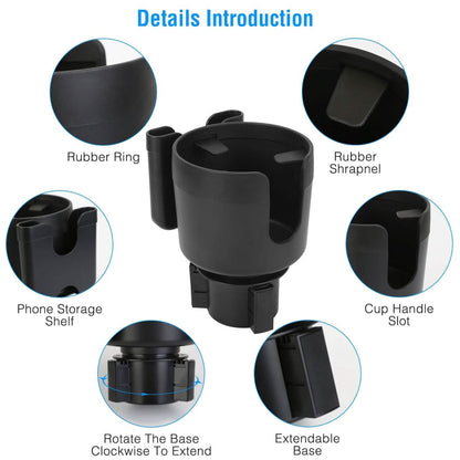 2-in-1 Car Cup Holder with Phone Holder Adjustable Base