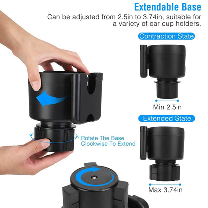 2-in-1 Car Cup Holder with Phone Holder Adjustable Base