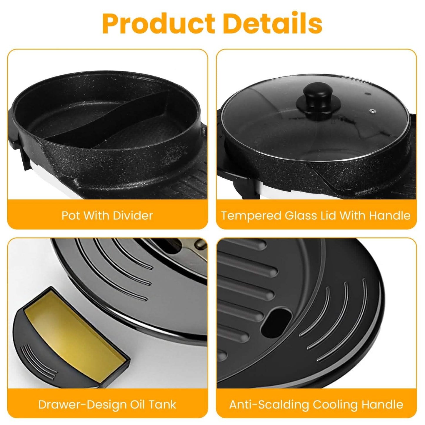 2-in-1 Electric Hot Pot with Bbq Grill Cooker 2200W