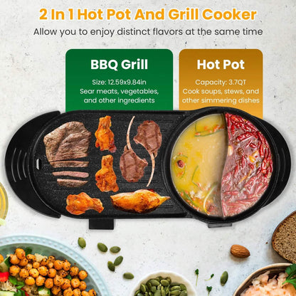2-in-1 Electric Hot Pot with Bbq Grill Cooker 2200W