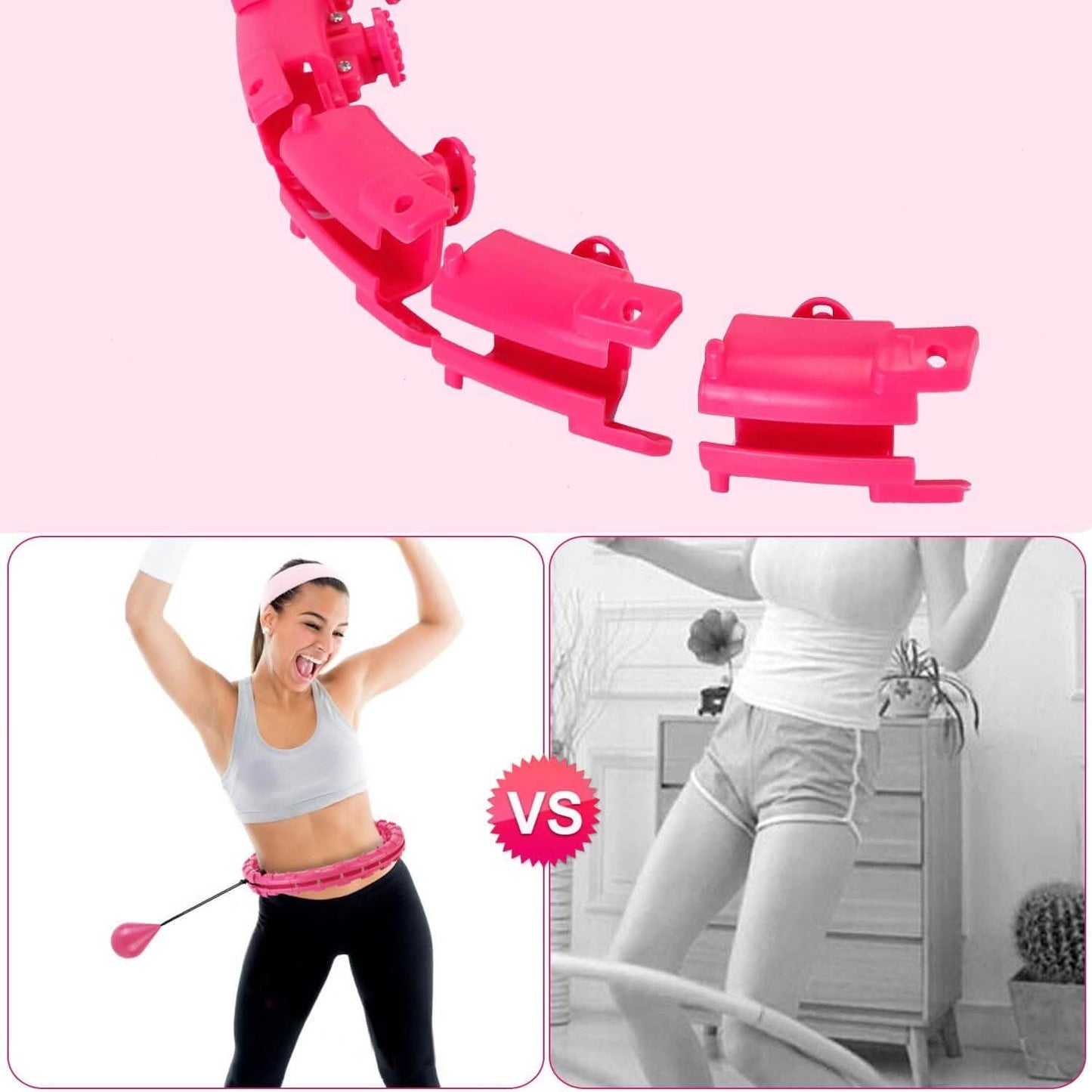 2-in-1 Fitness Hoop 24 Knots Abdomen Fitness Massage Hoops Weighted with 360 Auto Spinning Ball Detachable Knots