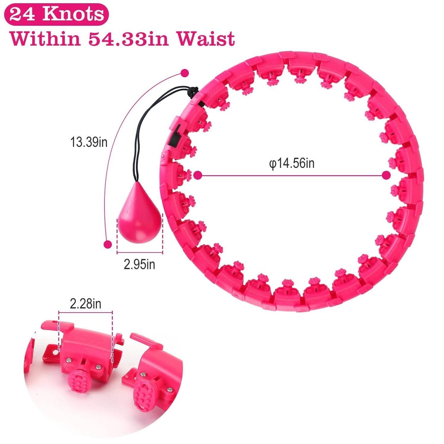 2-in-1 Fitness Hoop 24 Knots Abdomen Fitness Massage Hoops Weighted with 360 Auto Spinning Ball Detachable Knots