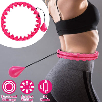 2-in-1 Fitness Hoop 24 Knots Abdomen Fitness Massage Hoops Weighted with 360 Auto Spinning Ball Detachable Knots