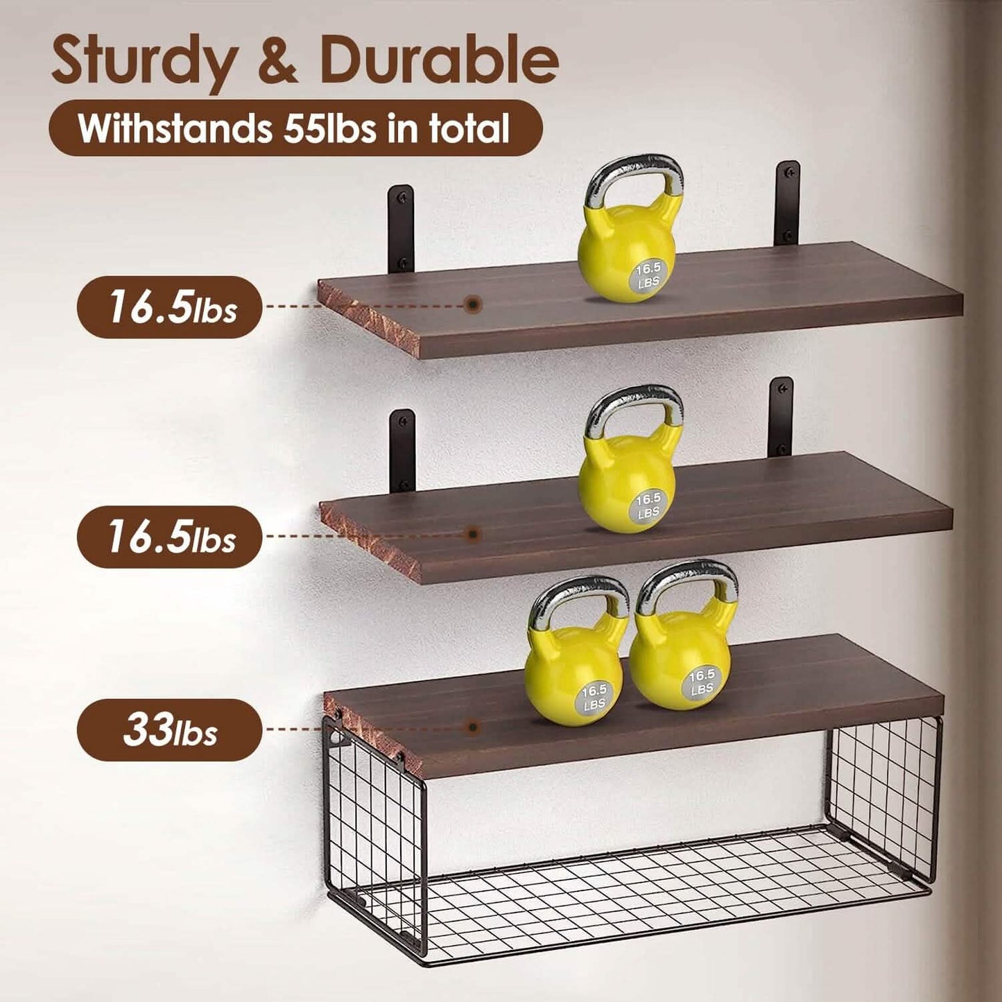 2-in-1 Floating Shelves Wall Mounted with Storage Basket