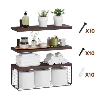 2-in-1 Floating Shelves Wall Mounted with Storage Basket