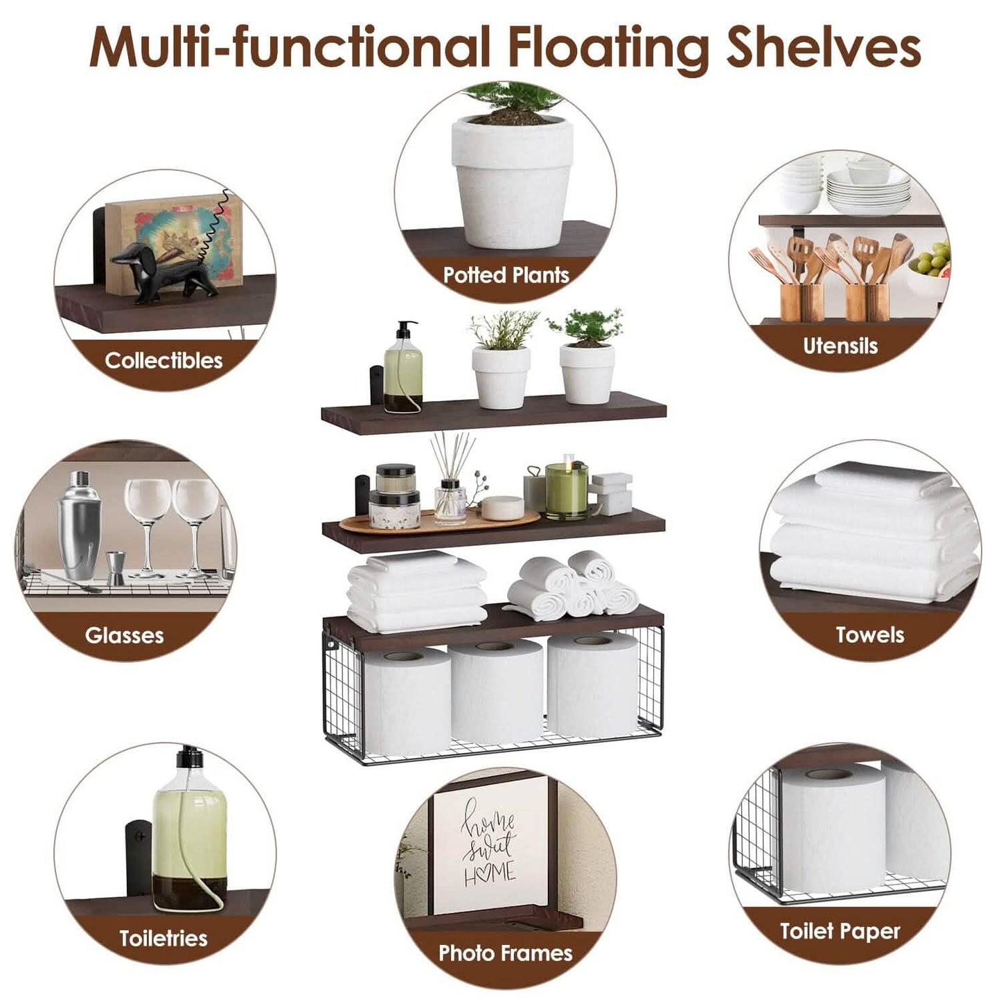 2-in-1 Floating Shelves Wall Mounted with Storage Basket
