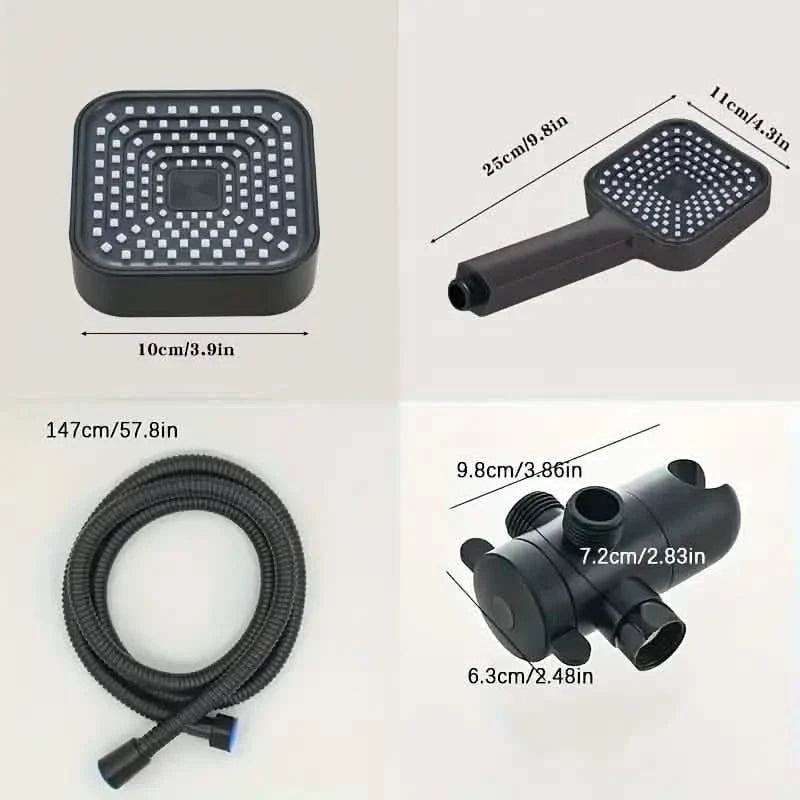 2-in-1 Handheld & Rainfall Shower Head Set with Long Hose and T-Valve