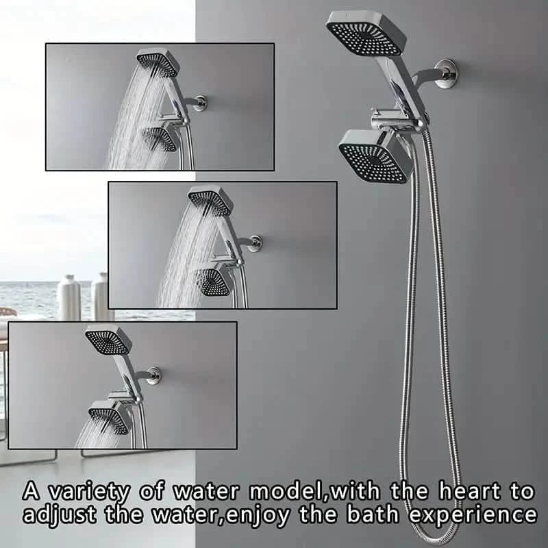 2-in-1 Handheld & Rainfall Shower Head Set with Long Hose and T-Valve
