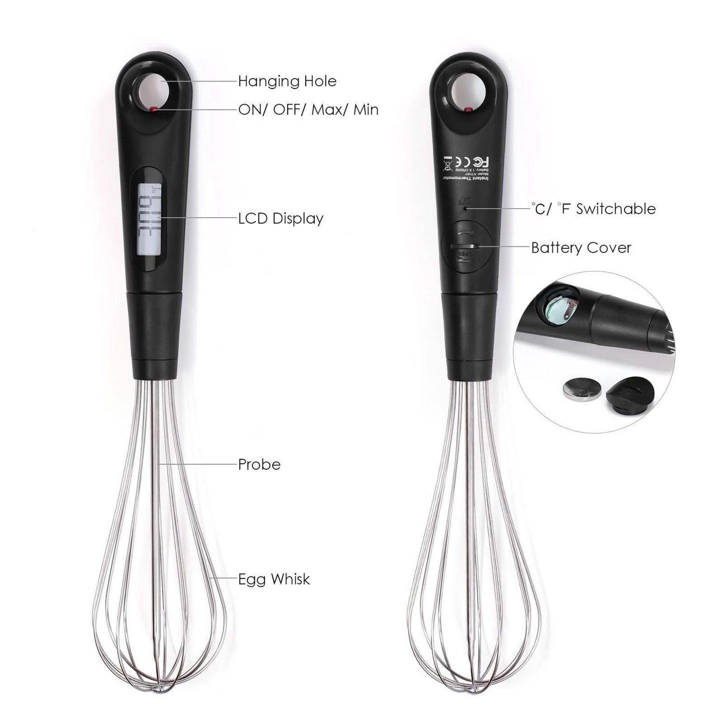 2-in-1 Instant Read Food Thermometer and Egg Whisk