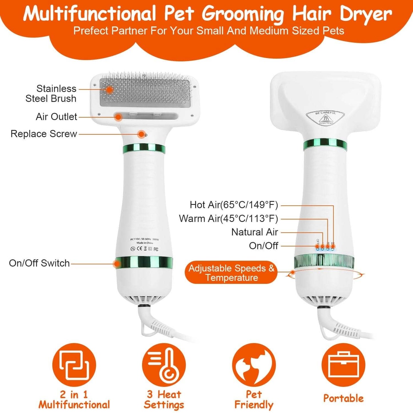 2-in-1 Multifunctional Pet Grooming Hair Dryer